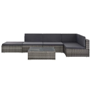 Set mobilier de grădină cu perne, 6 piese, gri, poliratan - Img 3