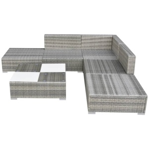Set mobilier de grădină cu perne, 6 piese, gri, poliratan - Img 3
