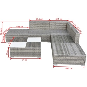 Set mobilier de grădină cu perne, 6 piese, gri, poliratan - Img 5