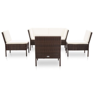 Set mobilier de grădină cu perne, 6 piese, maro, poliratan - Img 2