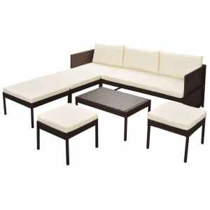 Set mobilier de grădină cu perne, 6 piese, maro, poliratan - Img 2