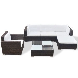 Set mobilier de grădină cu perne, 6 piese, maro, poliratan - Img 3