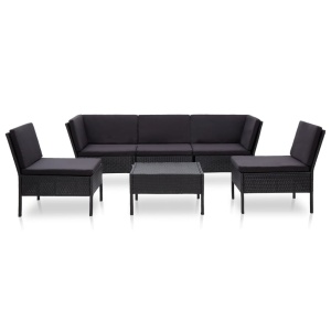 Set mobilier de grădină cu perne, 6 piese, negru, poliratan - Img 2