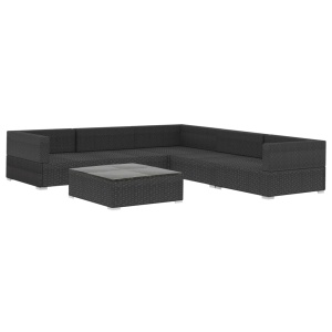 Set mobilier de grădină cu perne, 6 piese, negru, poliratan - Img 3