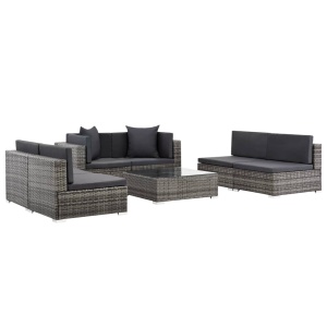 Set mobilier de grădină cu perne, 7 piese, gri, poliratan - Img 4