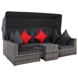 Set mobilier de grădină cu perne, 7 piese, gri, poliratan - Img 3