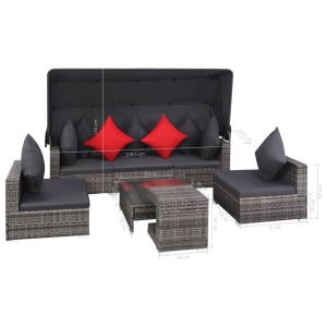 Set mobilier de grădină cu perne, 7 piese, gri, poliratan - Img 10