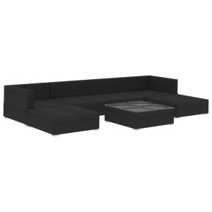 Set mobilier de grădină cu perne, 7 piese, negru, poliratan - Img 3