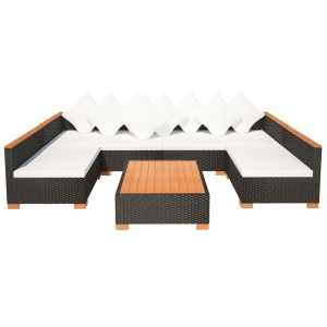 Set mobilier de grădină cu perne, 7 piese, negru, poliratan - Img 3