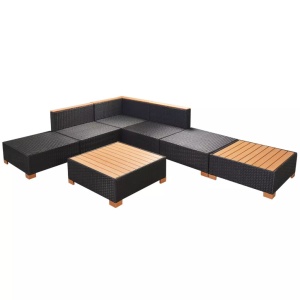 Set mobilier de grădină cu perne, 7 piese, negru, poliratan - Img 6