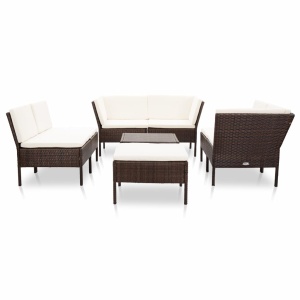 Set mobilier de grădină cu perne, 8 piese, maro, poliratan - Img 3