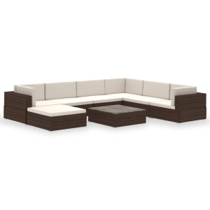 Set mobilier de grădină cu perne, 8 piese, maro, poliratan - Img 2