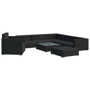 Set mobilier de grădină cu perne, 8 piese, negru, poliratan - Img 3