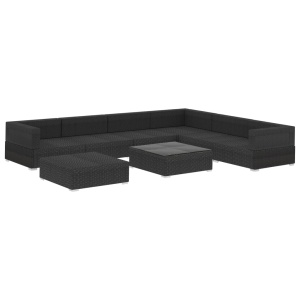 Set mobilier de grădină cu perne, 8 piese, negru, poliratan - Img 3