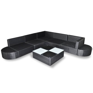 Set mobilier de grădină cu perne, 8 piese, negru, poliratan - Img 4