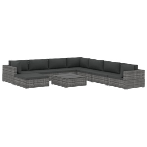 Set mobilier de grădină cu perne, 9 piese, gri, poliratan - Img 2