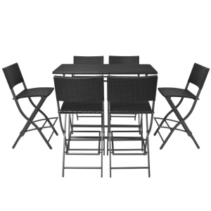 Set mobilier exterior pliabil, 7 piese, negru oțel, poliratan - Img 3