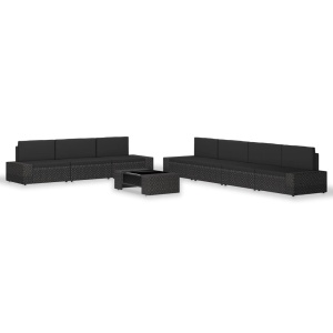 Set mobilier grădină, 8 piese, negru, poliratan