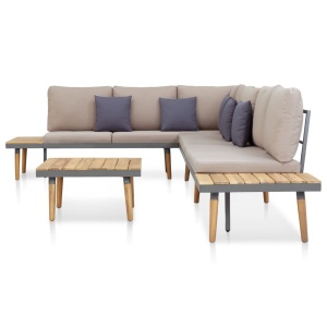 Set mobilier grădină cu perne 5 piese, maro, lemn masiv acacia - Img 3