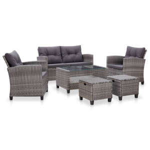 Set mobilier grădină cu perne, 6 piese, gri inchis, poliratan
