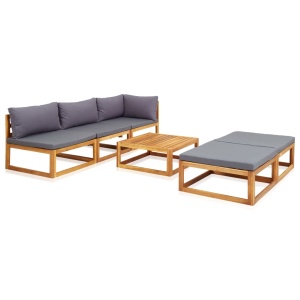 Set mobilier grădină cu perne, 6 piese, lemn masiv acacia - Img 2