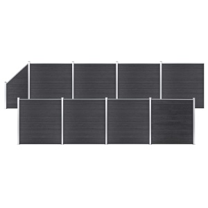 Set panouri gard, 2 pătrate + 1 oblic, gri, 1484 x 186 cm, WPC