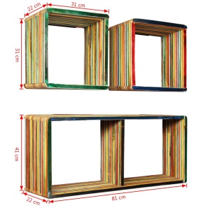 Set rafturi de perete 3 buc. Tec masiv reciclat Multicolor - Img 10