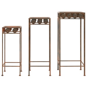 Set suport plante, 3 buc., ruginiu, metal, stil vintage