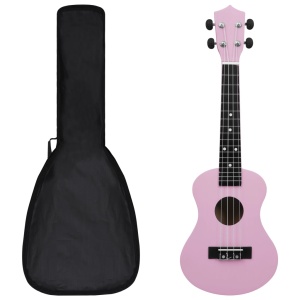 Set ukulele Soprano pentru copii, cu husă, roz, 21"