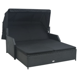Șezlong cu baldachin pentru 2 persoane, gri, poliratan