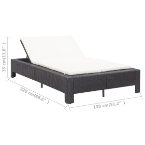 Șezlong de 2 persoane cu pernă, negru, poliratan - Img 9