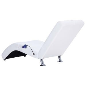 Șezlong de masaj cu pernă, alb, piele artificială - Img 5