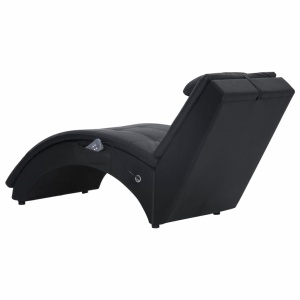 Șezlong de masaj cu pernă, negru, piele artificială - Img 8