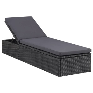 Șezlong, negru și gri inchis, poliratan