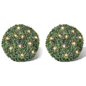 Sferă lemn și frunze artificiale LED-uri energie solară 35 cm, 2 buc