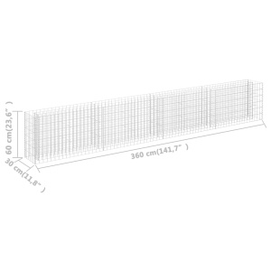 Strat inălțat gabion, 360 x 30 x 60 cm, oțel inoxidabil - Img 6