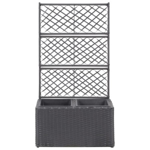 Strat inălțat spalier 2 ghivece negru 58x30x107 cm poliratan - Img 2