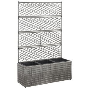 Strat inălțat spalier cu 3 ghivece gri 83x30x130 cm poliratan