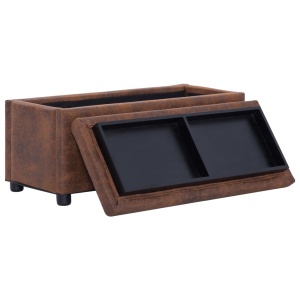 Taburet de depozitare, maro, 87,5 cm, piele intoarsă ecologică - Img 6