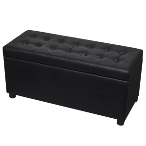 Taburet de depozitare, piele artificială, negru - Img 3