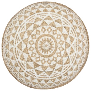 Taburet lucrat manual, alb, 45 x 30 cm, iută - Img 3
