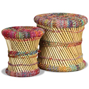 Taburete cu detalii Chindi, 2 buc., multicolor, bambus - Img 3
