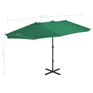 Umbrelă de soare de exterior, stâlp aluminiu, verde, 460x270 cm - Img 7