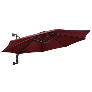 Umbrelă de soare de perete, stâlp metalic, roșu vișiniu, 300cm