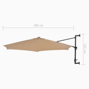 Umbrelă soare montaj pe perete tijă metalică gri taupe 300 cm - Img 10