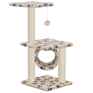 Ansamblu pisici, stâlpi funie sisal, 65 cm imprimeu lăbuțe, bej - Img 3