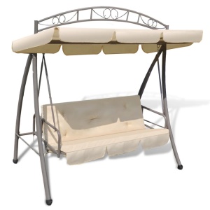 Balansoar de exterior extensibil cu copertină, alb nisipiu