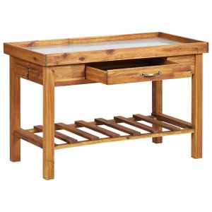 Banc de lucru de grădină, blat din zinc, lemn masiv de acacia - Img 3