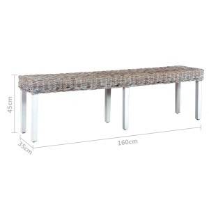 Bancă, alb, 160 cm, ratan kubu natural și lemn masiv de mango - Img 5