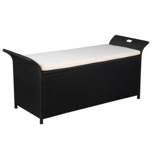 Bancă de depozitare cu pernă, negru, 138 cm, poliratan